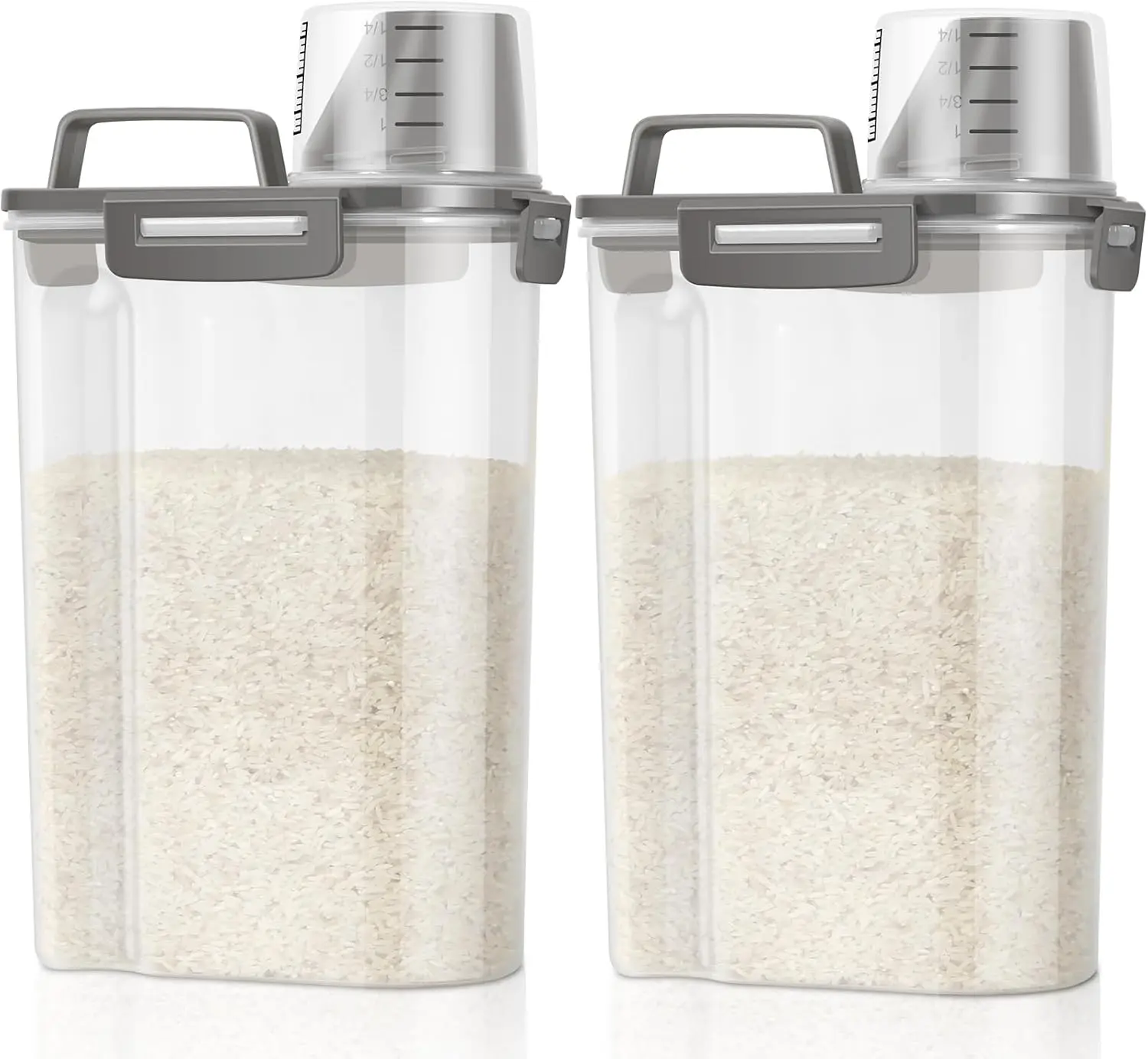 4 Pack Airtight Rice Storage Containers with Measuring Cup & Carry Handle, BPA-Free Dry Grain Cereal Storage Bin, Moisture Proof Food Canister for Pantry