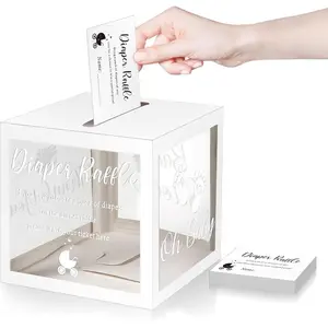 51 Pcs Diaper Raffle Tickets with Box, Clear White Diaper Raffle Cards for Baby Shower Game Invitations, Gender Reveal Party Decoration Table Centerpiece