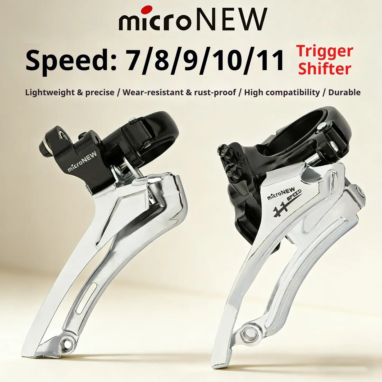 8-11 Speed Front Derailleur for Mountain Bike, Down-Pull 3-Speed Front Derailleur Compatible with MTB Triple Crankset & Road Bike Double Chainring, 30-Speed Bicycle Shifter