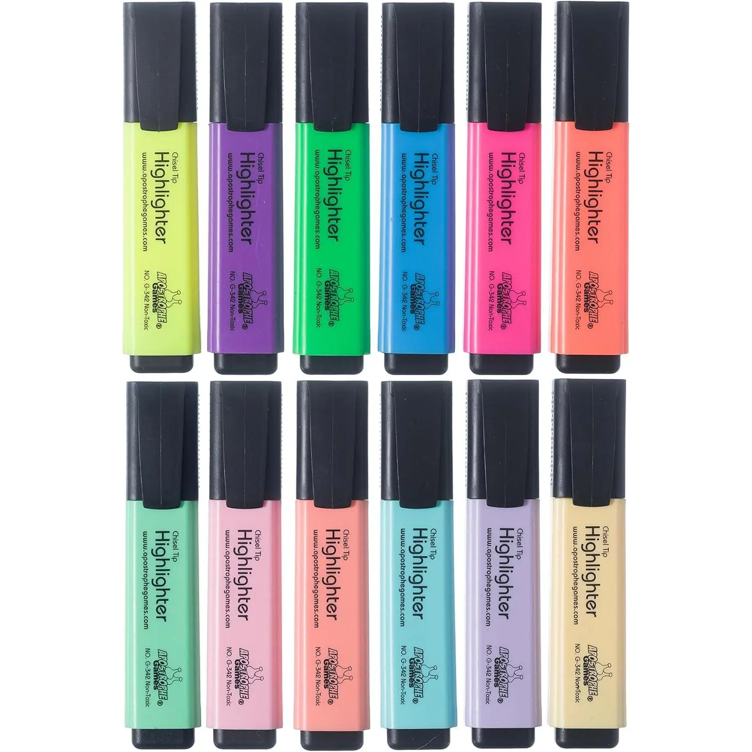 12 Highlighters, Chisel Tip  Colors, Fluorescent and Pastel Colors | Bright chisel tips highlighters for studying, work, and planning