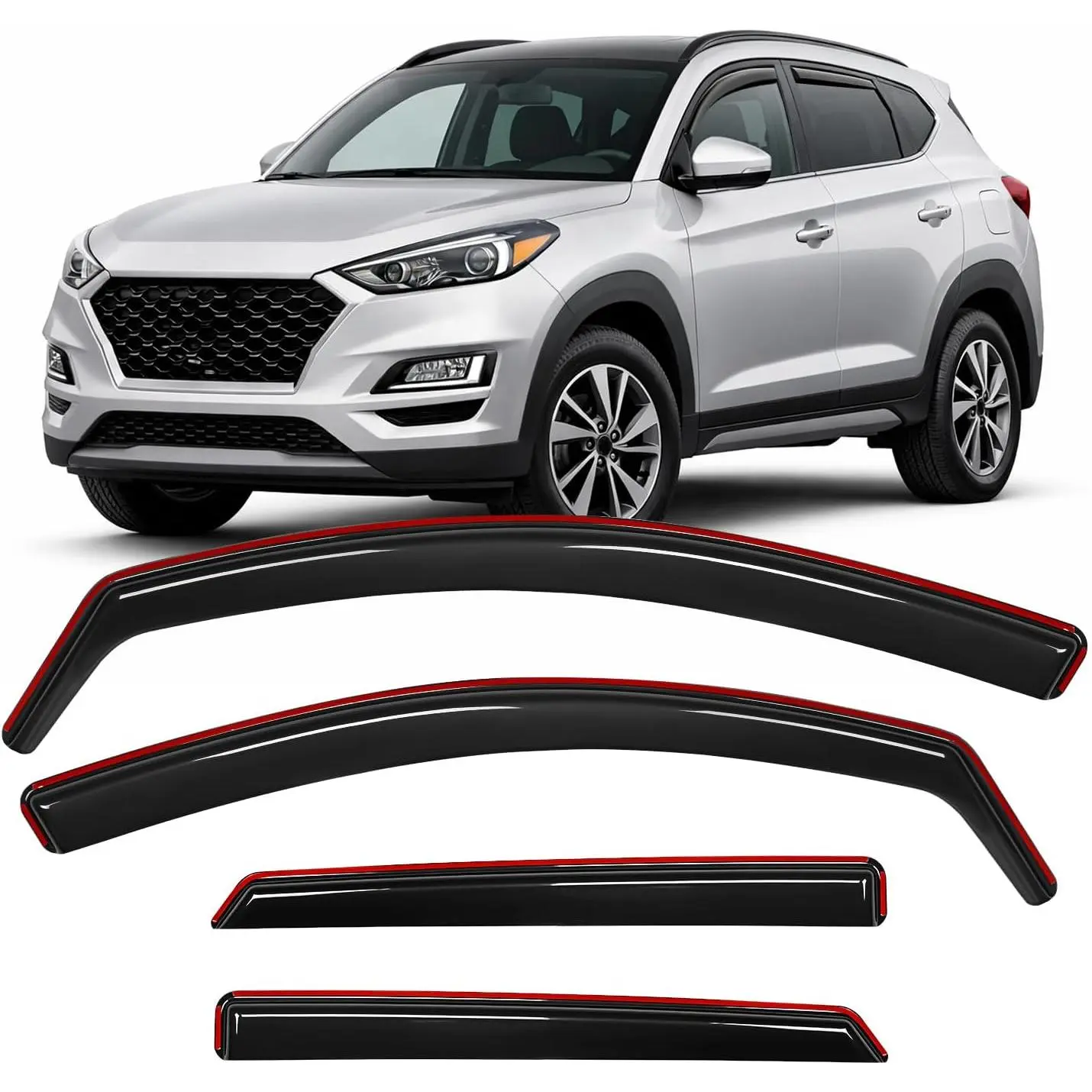 Nilight In-Channel Rain Guards 4-Piece Set for Hyundai Tucson 2016-2021, Smoke Tinted Window Visors, Vent Shields with Fresh Air Ventilation & Rain Protection, 4 Pieces Set