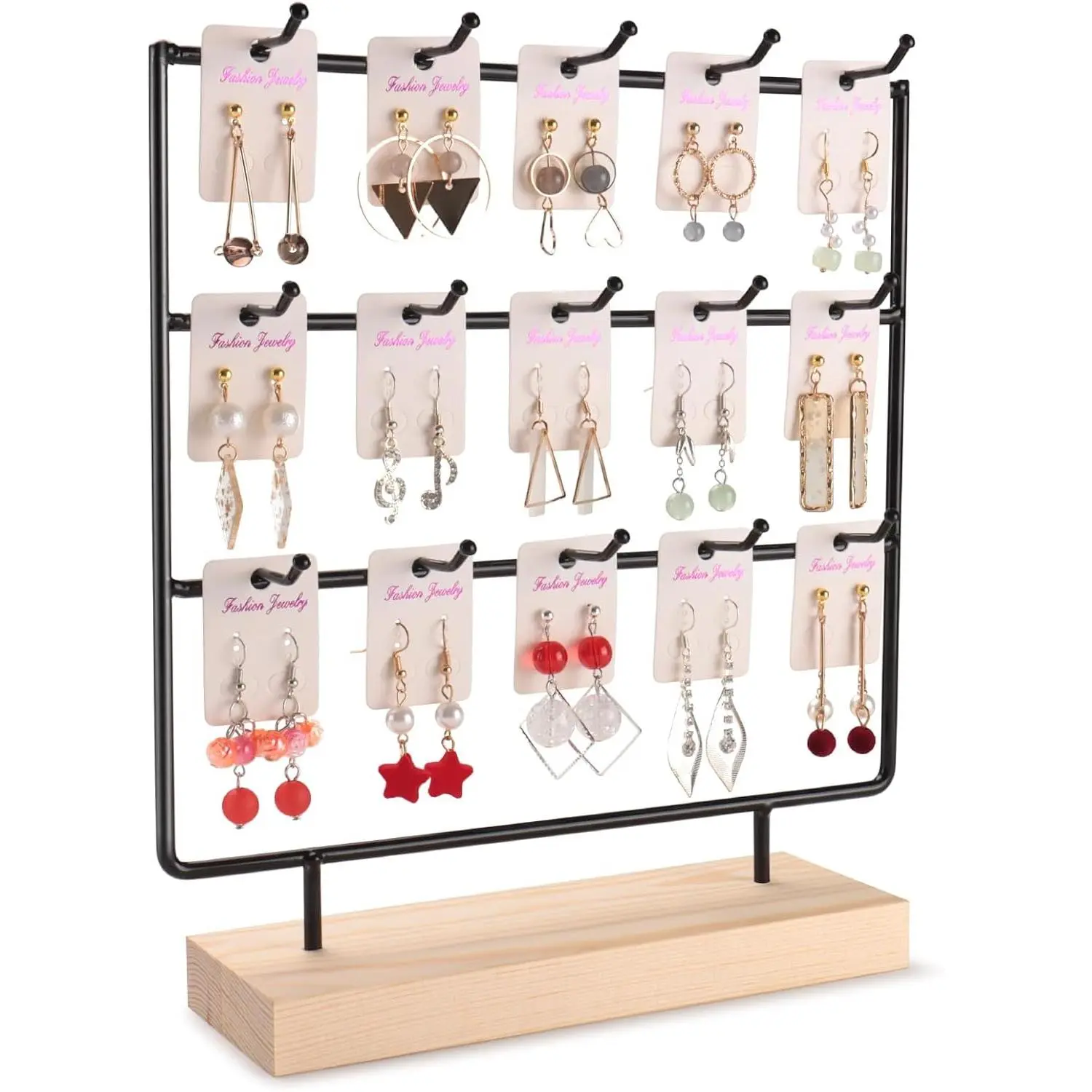 Earring Display Stand for Selling,  Earring Rack Tower Display Holder Stand (3 Tier,15 Hooks, Black)