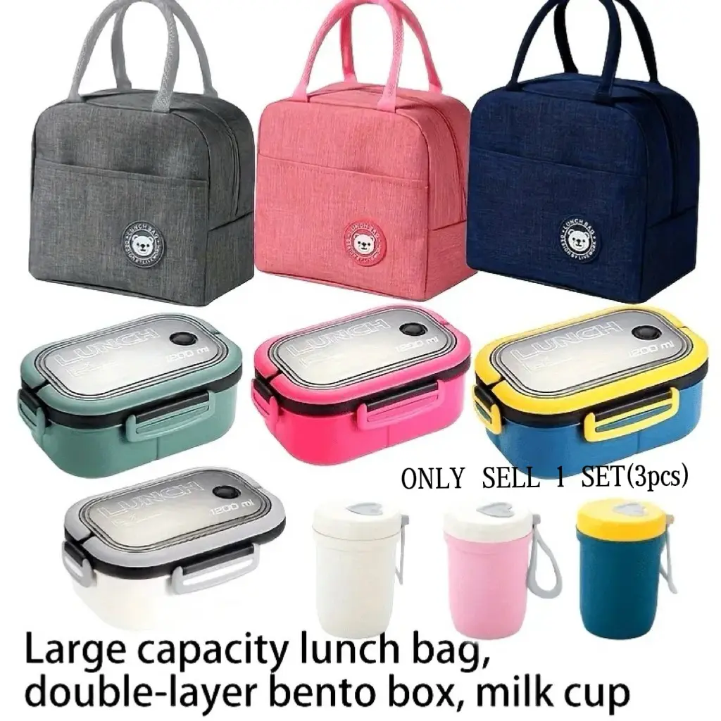 Bento Lunch Box Set for Adults and Kids, Includes Insulated Bento Bag, Leakproof Design, Easy Clean, Microwave & Dishwasher Safe