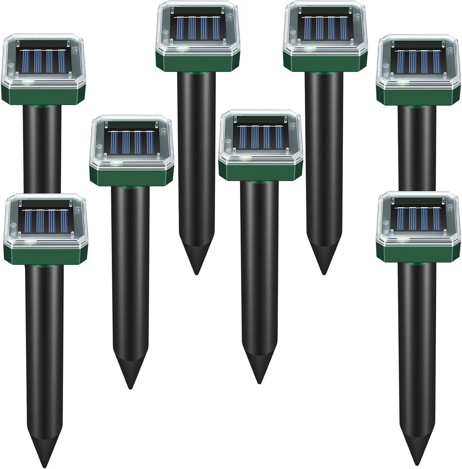 12 Pack Solar Powered Mole Repellent, Ultrasonic Outdoor Pest Repeller for Lawns & Gardens - Waterproof, Chipmunk, Vole, Gopher, Groundhog, Snake Deterrent (Dark Green)
