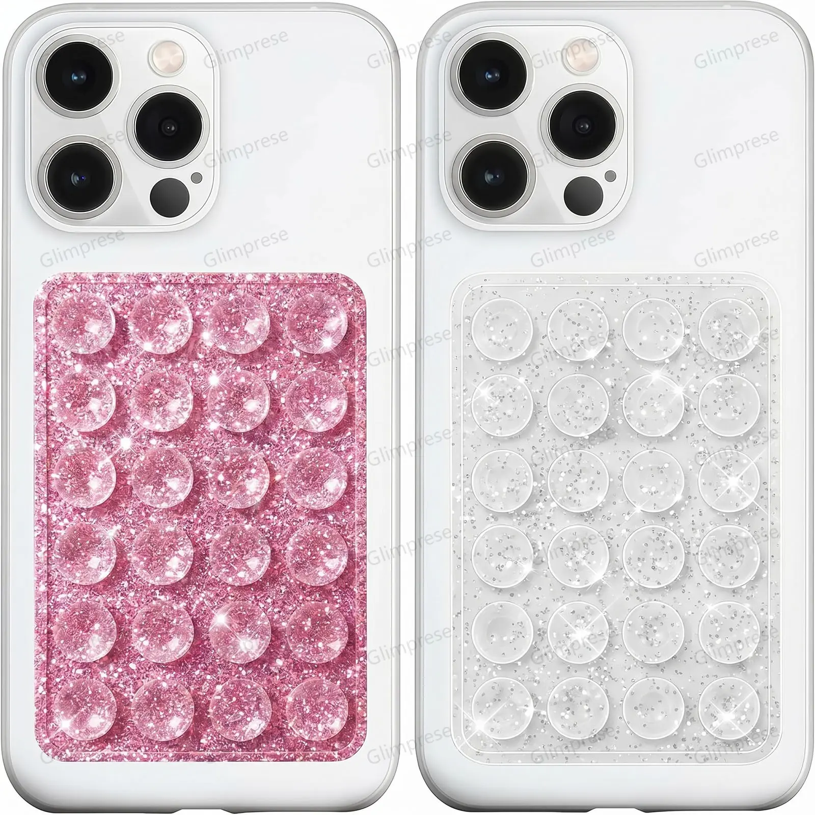 2 Pack Glitter Silicone Suction Phone Case Mount, Silicon Adhesive Phone Grip for Smartphones, Hands-Free Mirror Shower Phone Holder for Selfies, Tiktok Videos, Cell Phone Holders