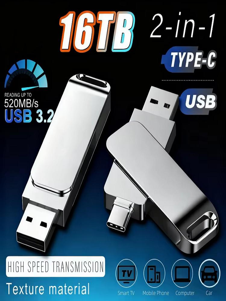 16TB Flash Drive USB 3.2 High Speed Metal U Disk Type-C Memory Stick Waterproof Storage PC Phone Data Transfer New 2026