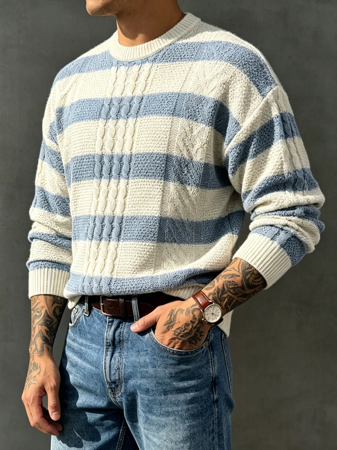 Men's Casual Striped Knit Top, Comfortable and Stylish Pullover, Perfect for Daily Wear, Soft and Breathable Material, Ideal for All Seasons, Soft Knit Tops