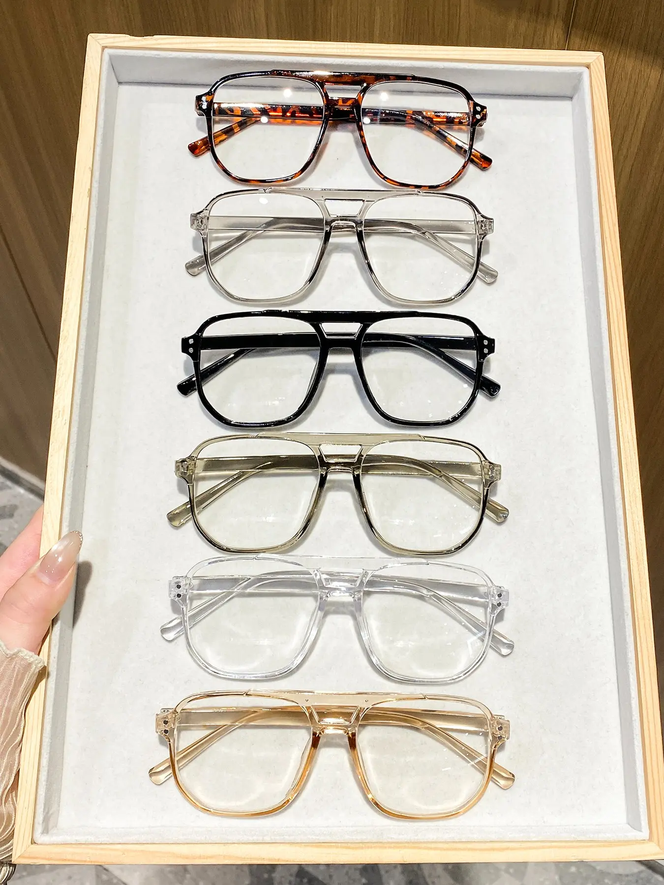 6 Pairs Women's Square Double Bridge Pilot Frames, French Style Lightweight Versatile Casual Fashion Glasses, Fashion Eyeglasses, Trendy Eyewear, Stylish Eyewear for Everyday Use