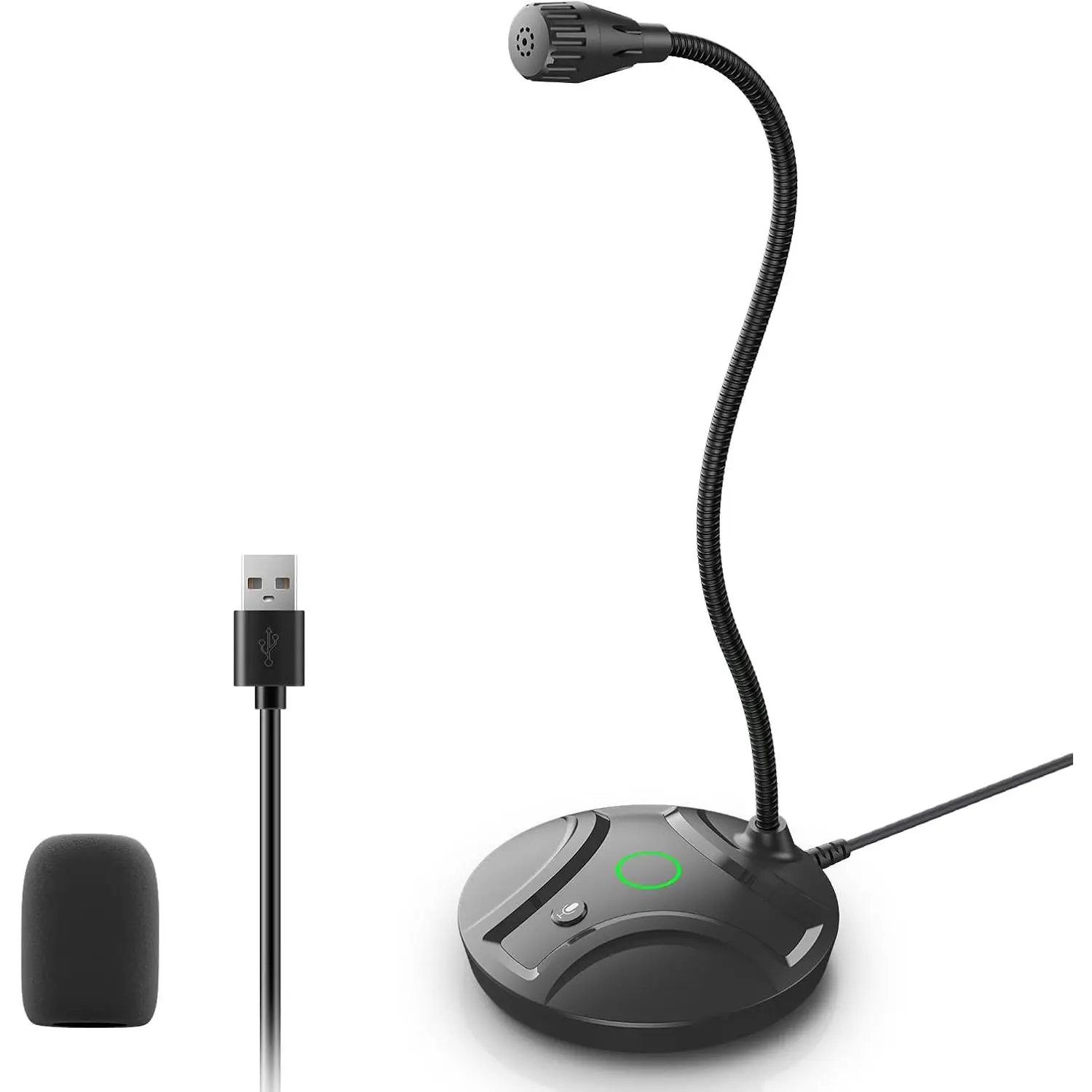 Plug & Play USB  Microphone, Flexible Gooseneck & Mute Button LED – Desktop Microphone for Gaming, YouTube, Streaming, Compatible with Windows/ (1.8m /6ft)
