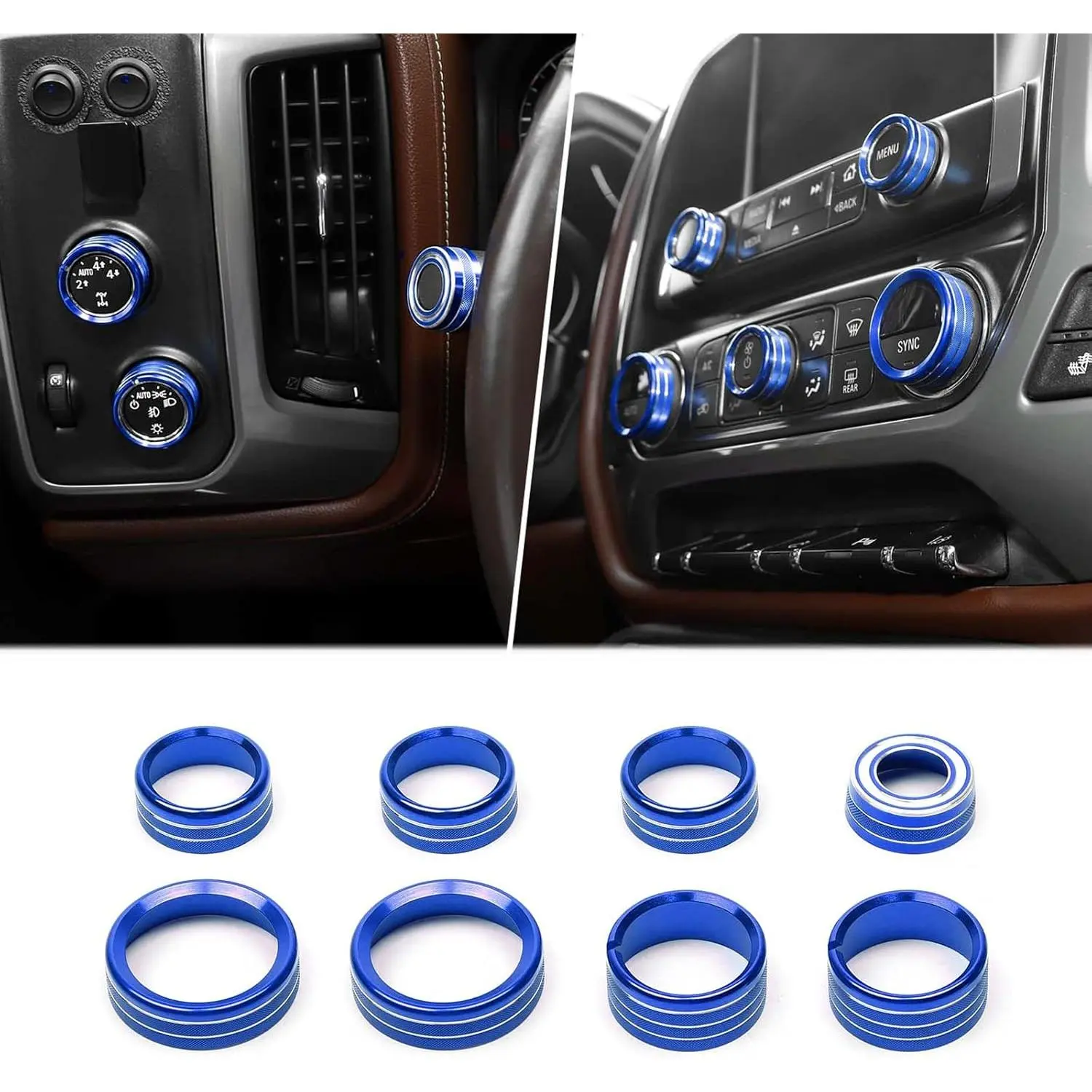 for Silverado Center Console Knob Cover Trim Ring Blue for Chevy Silverado/Suburban/GMC Sierra 2014-2018 Blue Interior Accessories 8pcs