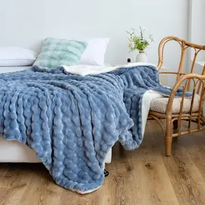 Soft Fuzzy Fleece Throw Blanket 50 * 60 inch, Thick 3D Bubble for All Season, Warm and Cozy Blanket for Camping Travel Couch Bed Sofa Office, Grey