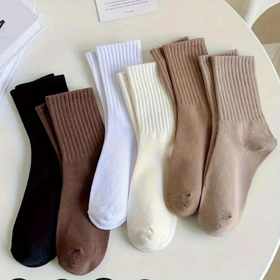 1Pairs of Solid Color Mid Tube Socks - Mixed Color, Striped Mid Tube Socks, Suitable for Outdoor Wear in All Seasons Fashion Minimalist
