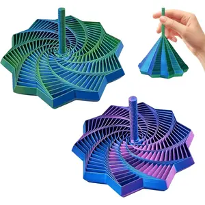 2Pcs 3D Printed Expanded Sensory Fidget Star, Expandable 4.3 Inch Fractal Fidget Hexagon Whirling Spiral Star, Stress-Relief Spinning Tower Toy with Handles (Blue-Purple + Blue-Green)fidget toys