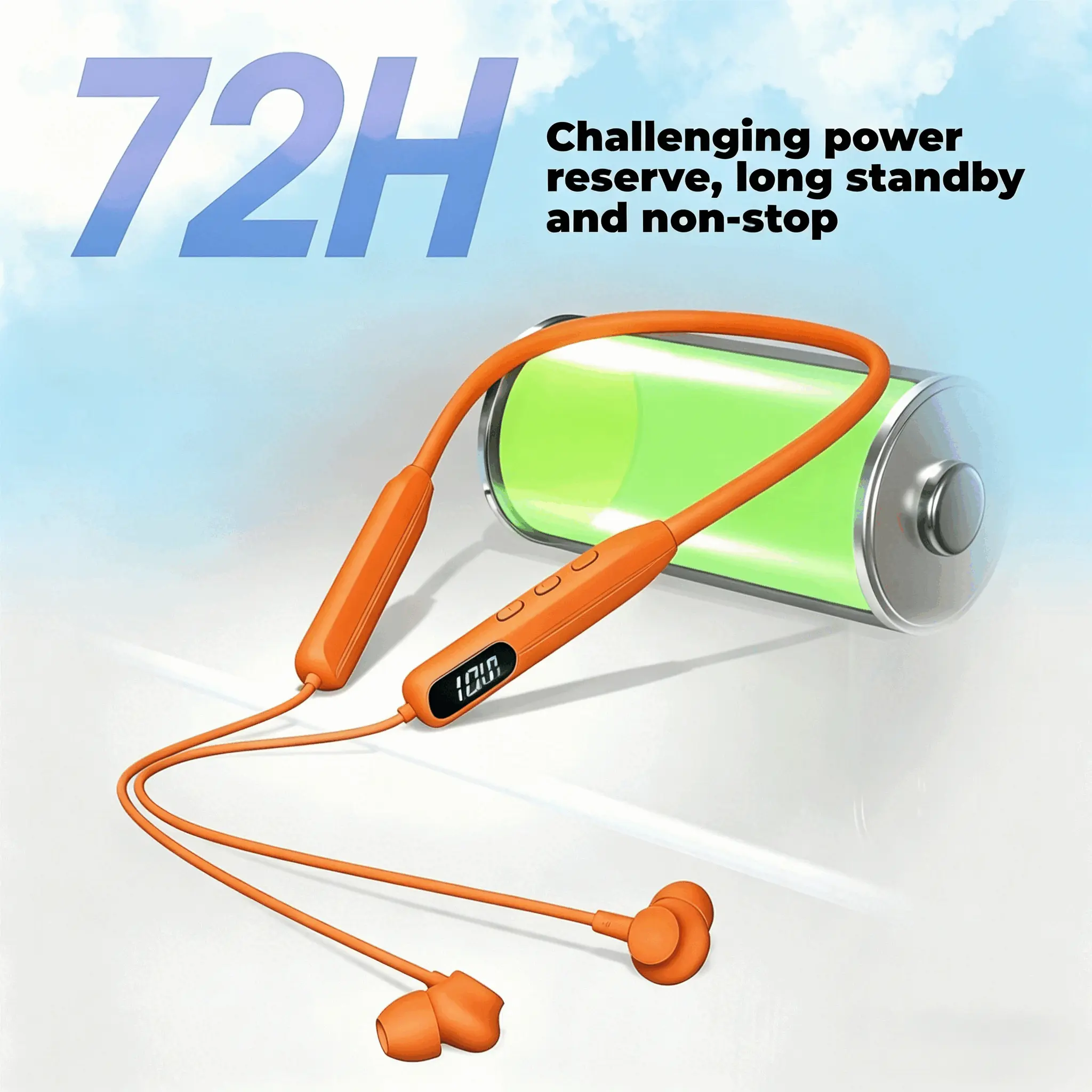 Wireless Neckband Earphones with 72H Battery Life, Bluetooth 5.4, Low Latency for Gaming, LED Display, SD Card Slot, Vocal Monitor, Silicone Build, Digital Audio & MP3 Support for Sports Running Smart Voice Assistant Headset ENC ANC Headphones,Noise, Gym,