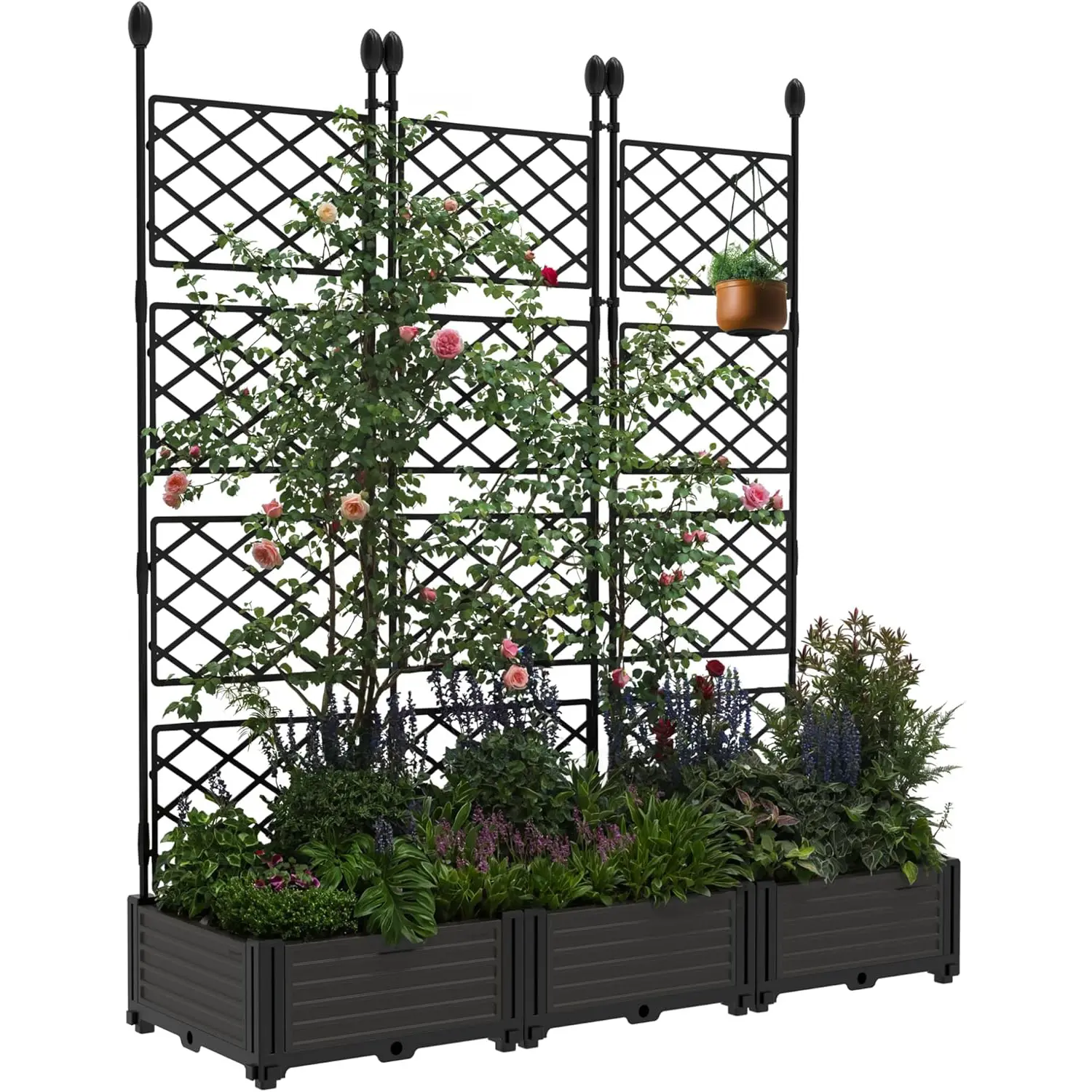 3-Piece/4-Piece/7-Piece Trellis Planter Set - 63" H Raised Garden Bed w/Privacy Screens | Stackable Planters for Climbing Plants | Outdoor Patio & Balcony Privacy Screen (Black)