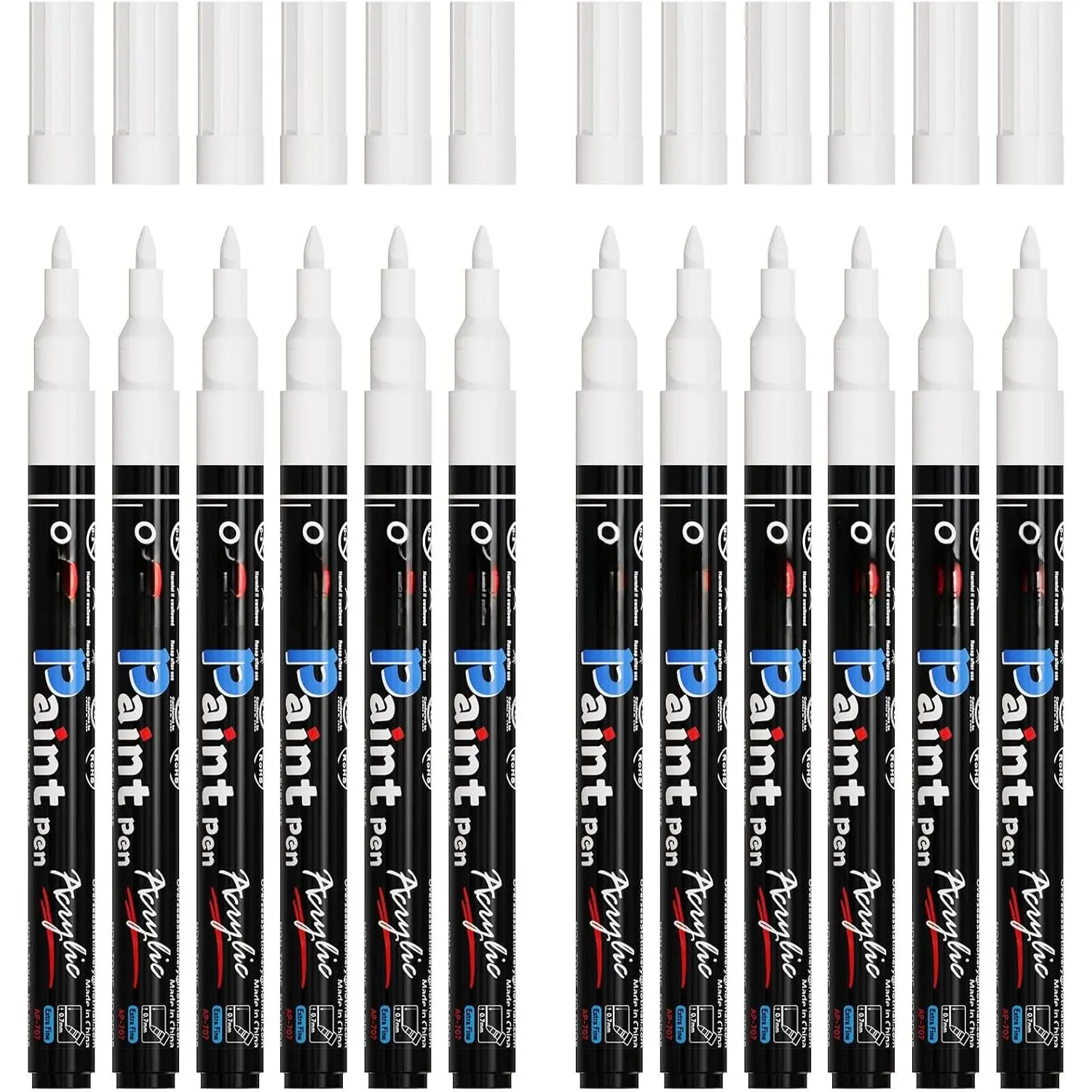 12 Pack White   Pens  Markers Extra Fine Tip | , Fade Resistant, 0.7mm Water Based Permanent Markers for , Metal, Rock, Glass, Plastic, Canvas, Rubber