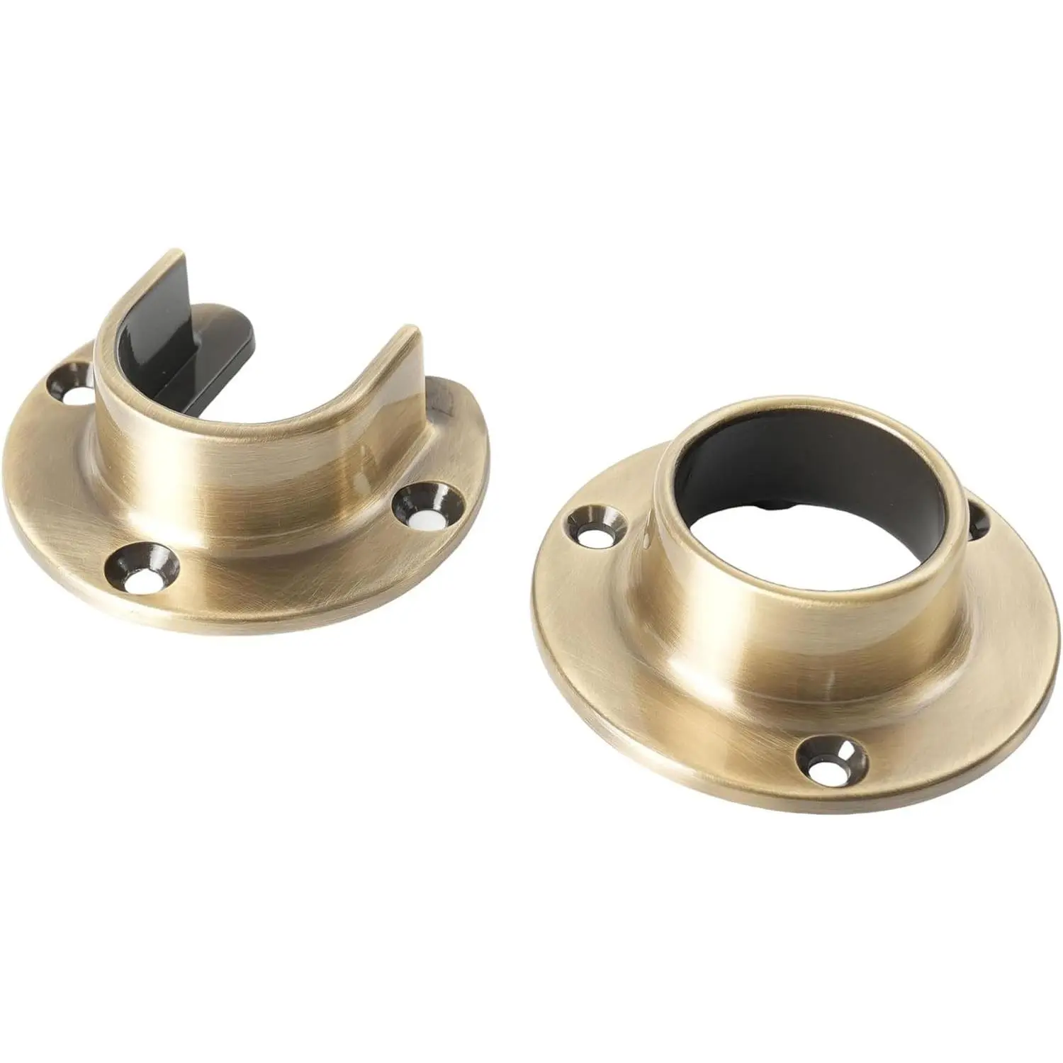 1 Pair Heavy Duty Antique Brass Zinc Closet Pole Sockets Rod End Support Flange Rod Holder Set Wall Mount Pipe Bracket with Screws for Closet Wardrobe Shower Curtain Rod (Fit 33mm 1-1/4")