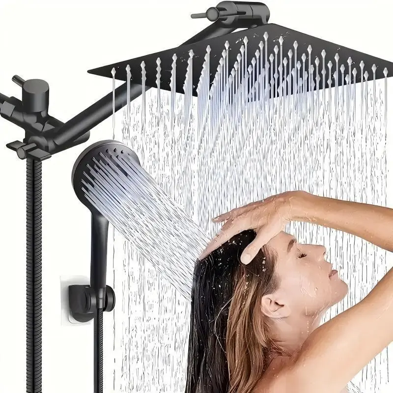 8 Inch Rain Shower Head with Handheld Combo Cleaner, Stainless Steel Chrome Finish, Adjustable Arm Height/angle, Wall Mounted, Perfect Gift