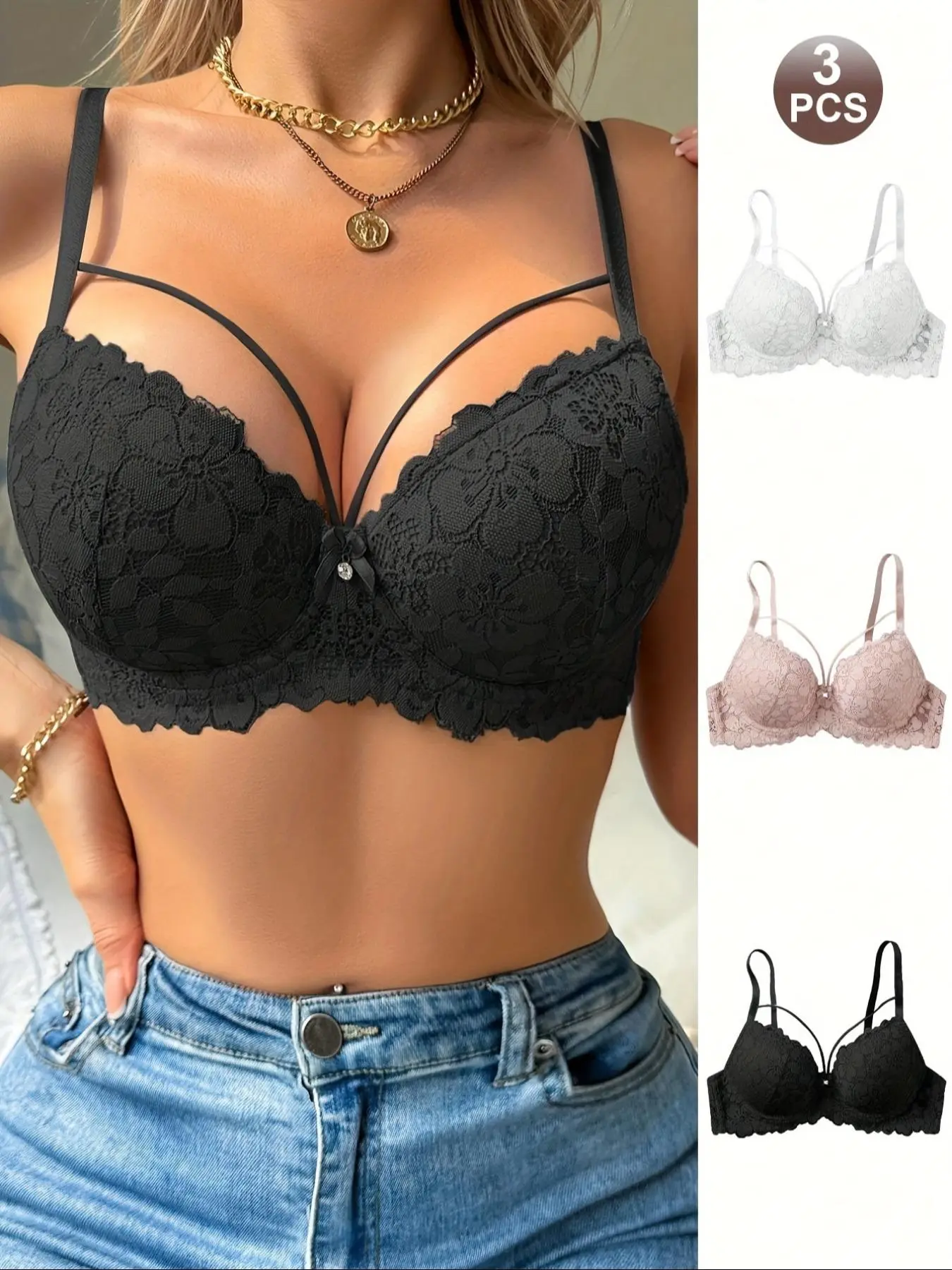 Women's sexy lace smooth comfortable feminine lingerie, thin cup breathable push-up bra, comfortable for everyday wear, Medium, Lace Bras, Underwear