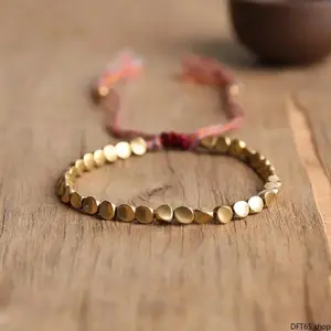 Hand Braided Colorful Thread Bracelet Inlaid Polished Copper Bead Adjustable Cord 16 To 26 Centimeter Range Unisex For Men Women Daily Festive Gathering Portable Minimalist Blessing Decorative Wrist Accessory