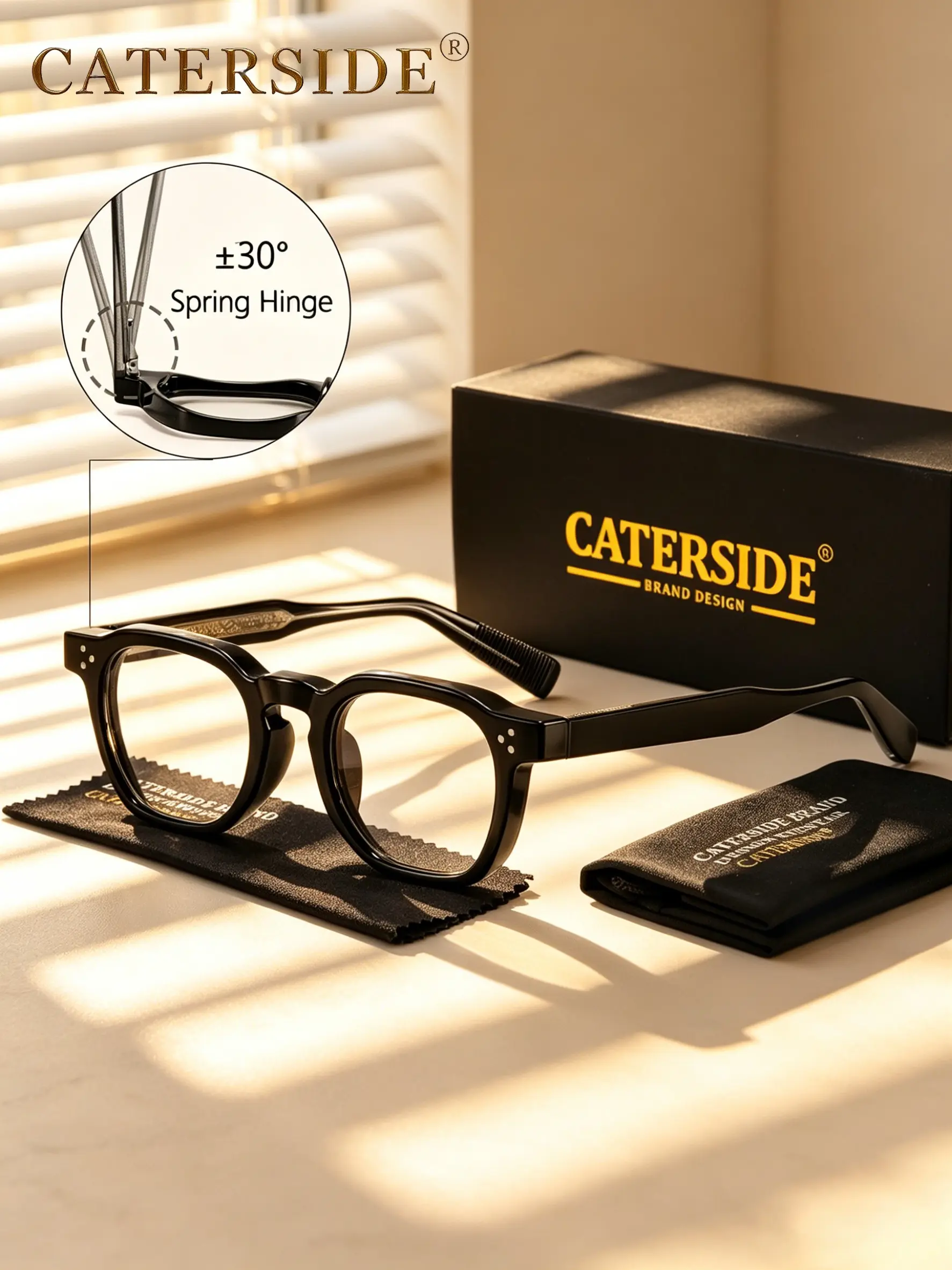 CATERSIDE 1 Count with Packaging — Comfortable square glasses with spring hinge design, fits asymmetrical face shapes. PC+TR90 frame. Unisex for road trips, travel, music festivals, fashion styling, Trendy casual glasses.