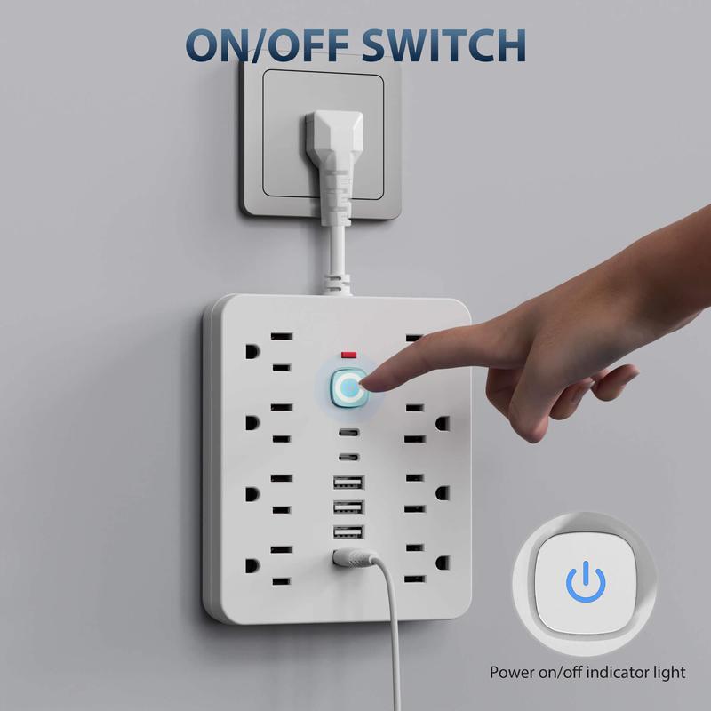 14-in-1 Multifunctional Power Strip with Switch and Surge Protection - 8 AC Outlets, 4 USB Ports and 2 Type-C Ports - Power Socket Extender for Home, Office & Travel #TOP PICKS