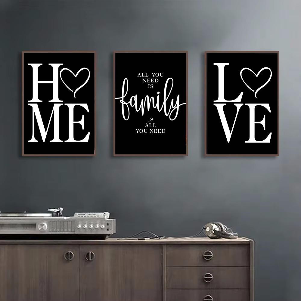 Heart & Letter Pattern Unframed Painting, 3 Counts/set Modern Canvas Wall Art, Interior Wall Decor for Home Living Room Bedroom Study Room,  Home Essentials Ornaments