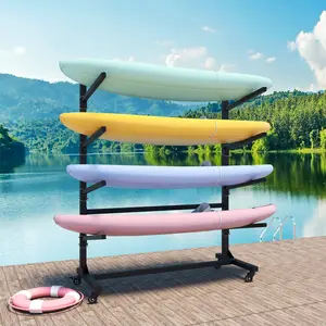 80''H Freestanding Kayak Storage Rack – Holds 4 Kayaks, Heavy-Duty Adjustable Stand with Lockable Wheels for Kayak, Canoe, SUP & Surfboard, 45.87"W*28.94"D*80"H On-Site   RR