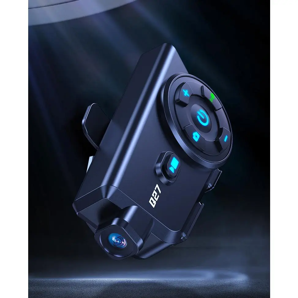 Motorcycle Helmet Bluetooth 5.0 Headset with 1080P Camera, Intercom, Waterproof, Stereo Music, Voice Control, 40H Battery