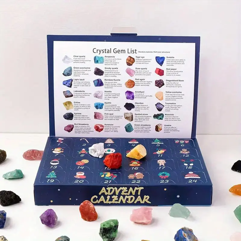 1 Pc Christmas Countdown Surprise Gift, An Advent Calendar Containing Advent Calendar with 24 Natural Crystal Gemstones, 24 Days DIY Surprise Gift, Gift Box Packaging
