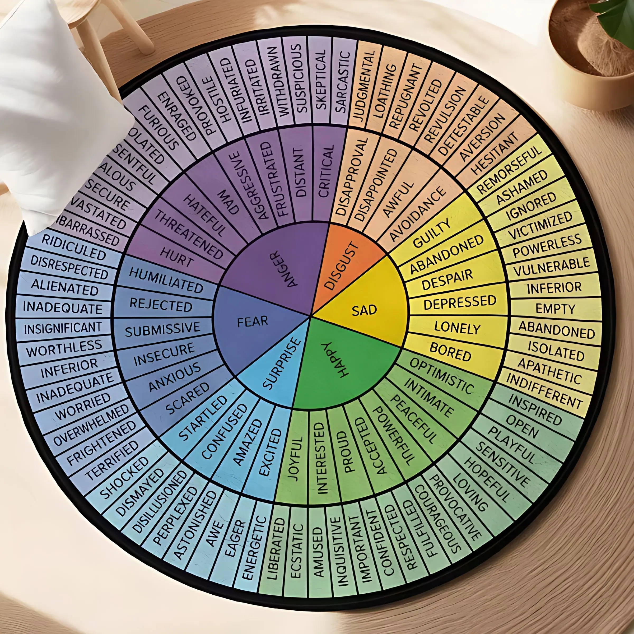 1pc Uniquely Designed Flannel Round Blanket, Color-Coded Geometric Emotion Wheel Pattern, Soft All-Season Portable Throw for Office, Air-Conditioned Rooms, Travel & Camping, Thoughtful Home Decor Gift