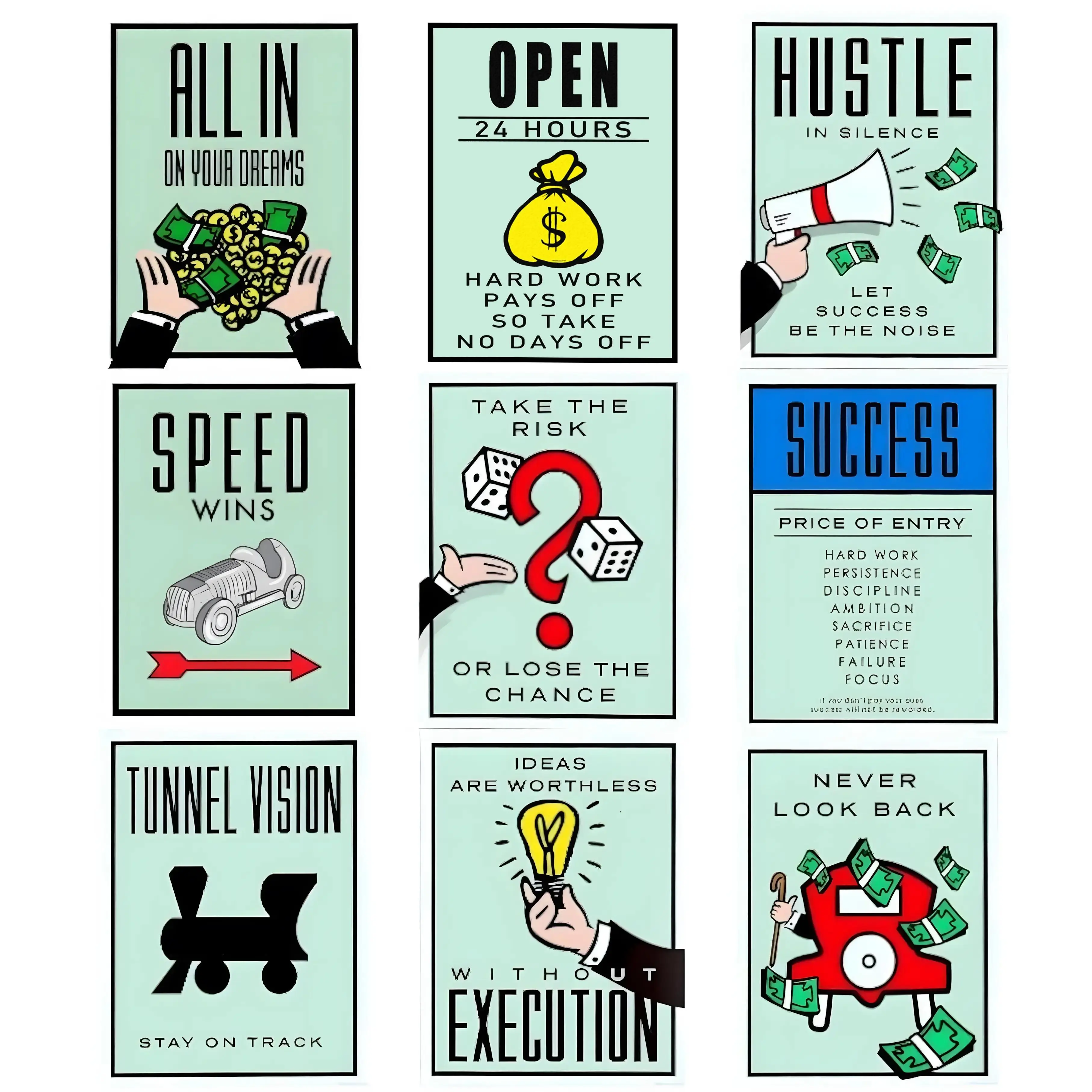 Monopoly Motivational Poster Wall Art  Classic Cartoon Graffiti Canvas Time is Money Poster Home Living Room Office Wall Picture Decor wall set Decoration Artistic