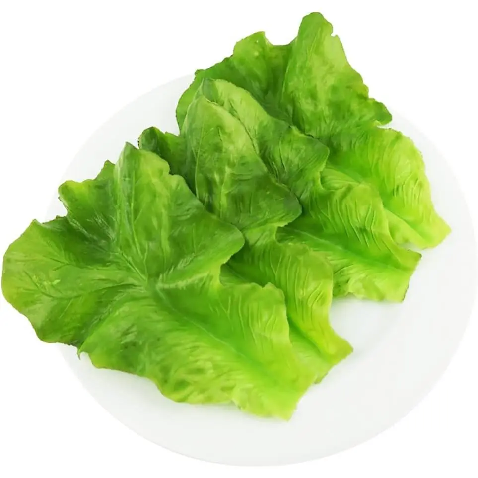 5pcs Fake Lifelike Simulation Plastic Lettuce Leaves Artificial Vegetables for Home Kitchen Party Pub Decoration Cabinet Ornament Table Display Supermarket Photography