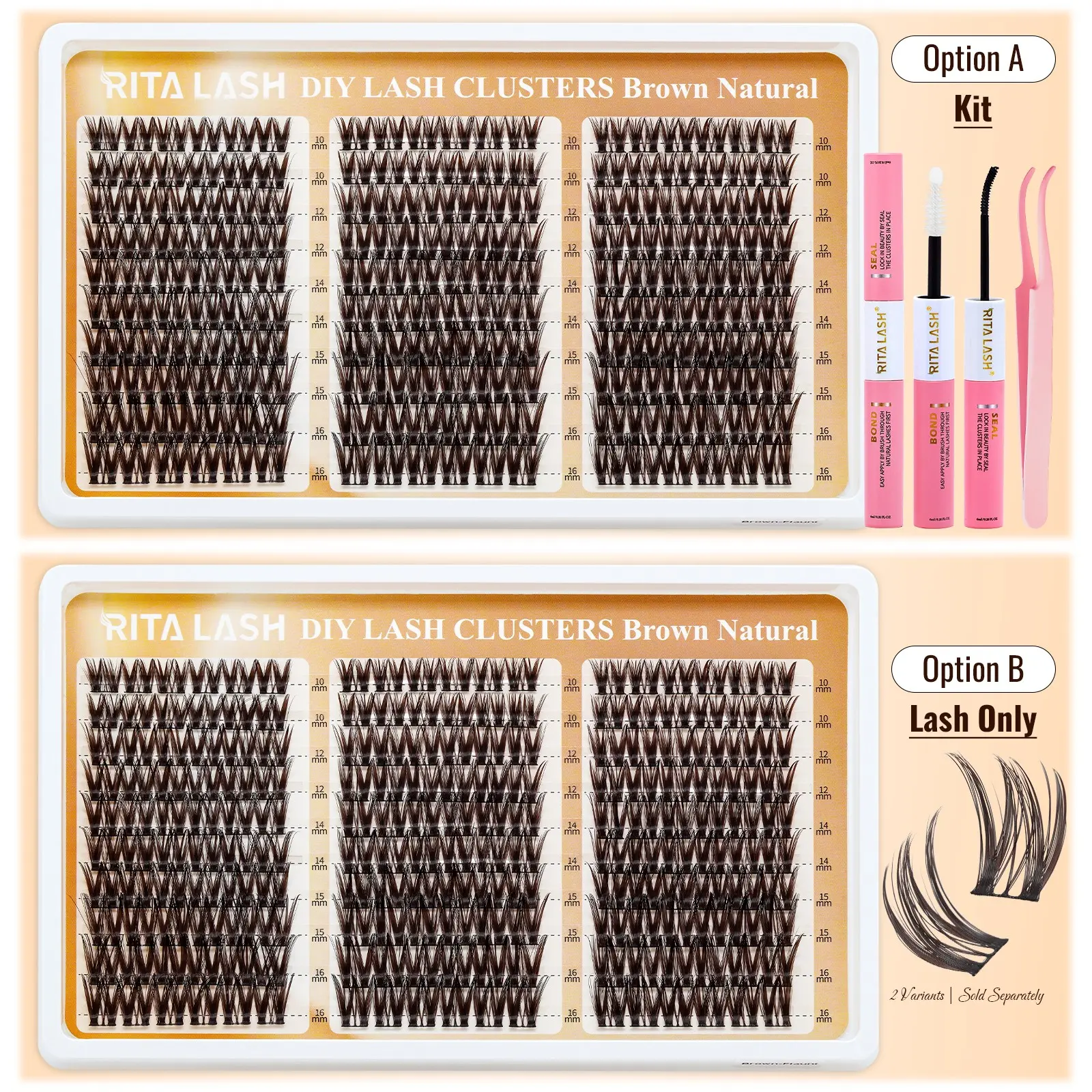 RITALASH 180PCS Flaunt Lash Clusters Dark Brown Wispy Eyelash Extensions 10-16MM Natural Volume Cluster Lash Extensions D-Curly Individual Lashes Soft Fluffy Lashes For Soft Vibes, Efforetless Application with Bond & Seal and Tweezers DIY Eyelash Cluster