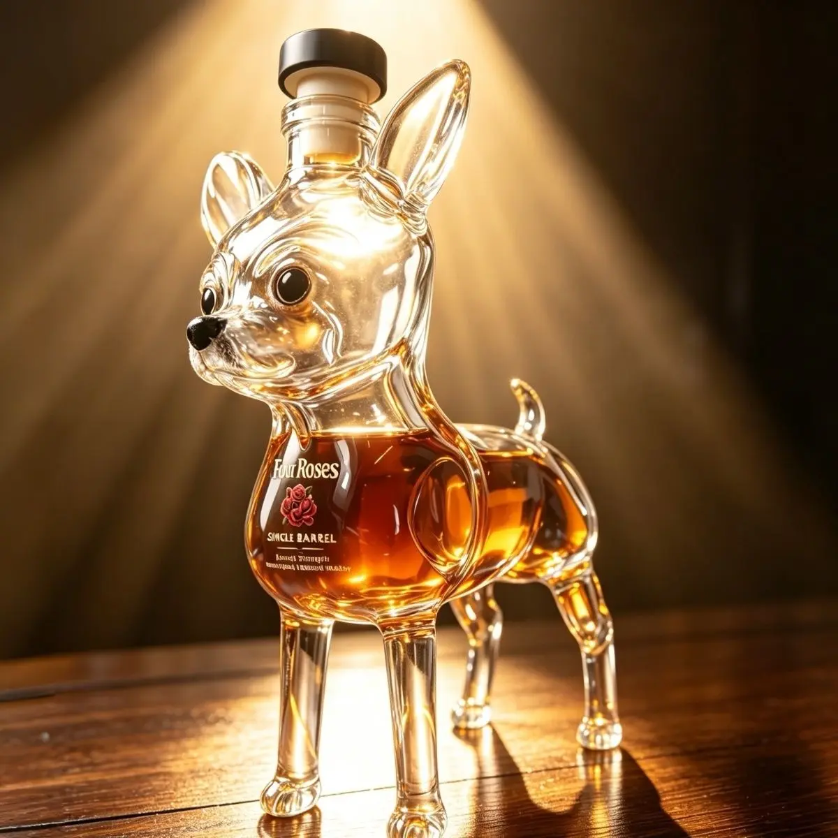 Chihuahua-shaped whiskey bottle|   Four Roses Single Barrel Bourbon Creative Decorative Item|   Pet Memorial Transparent Glass Wine Bottle|   Pet Owner's Emotional Collection|   Home Decorative Drinkware