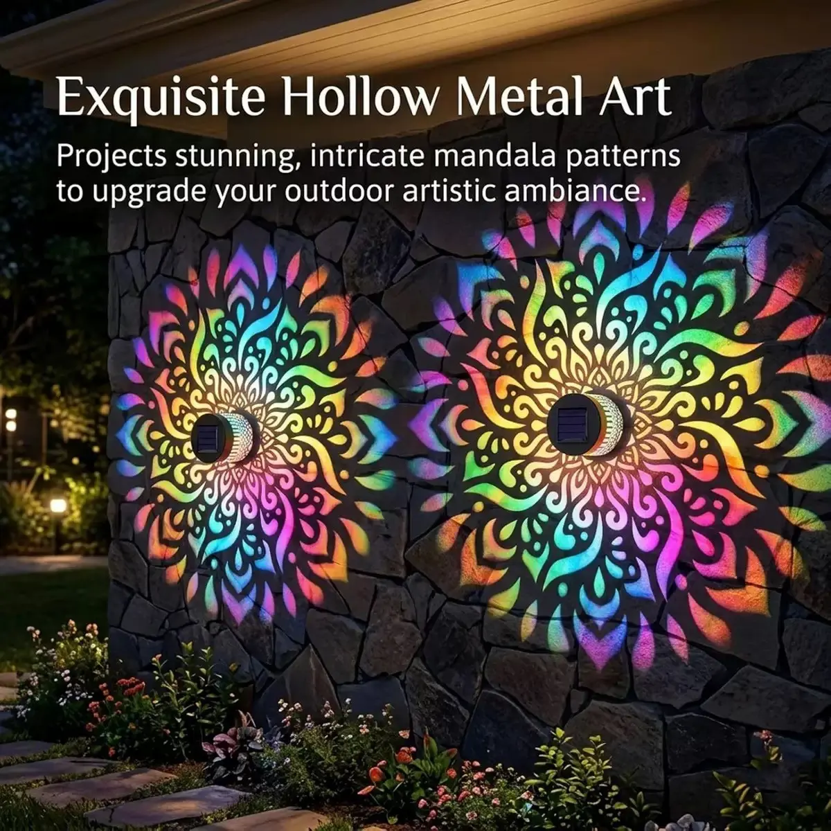 Solar LED Mandala Sunflower Wall Light, Weather Resistant Decorative Landscape Lamp, Easy Install Outdoor Wall Lighting for Garden Villa Yard