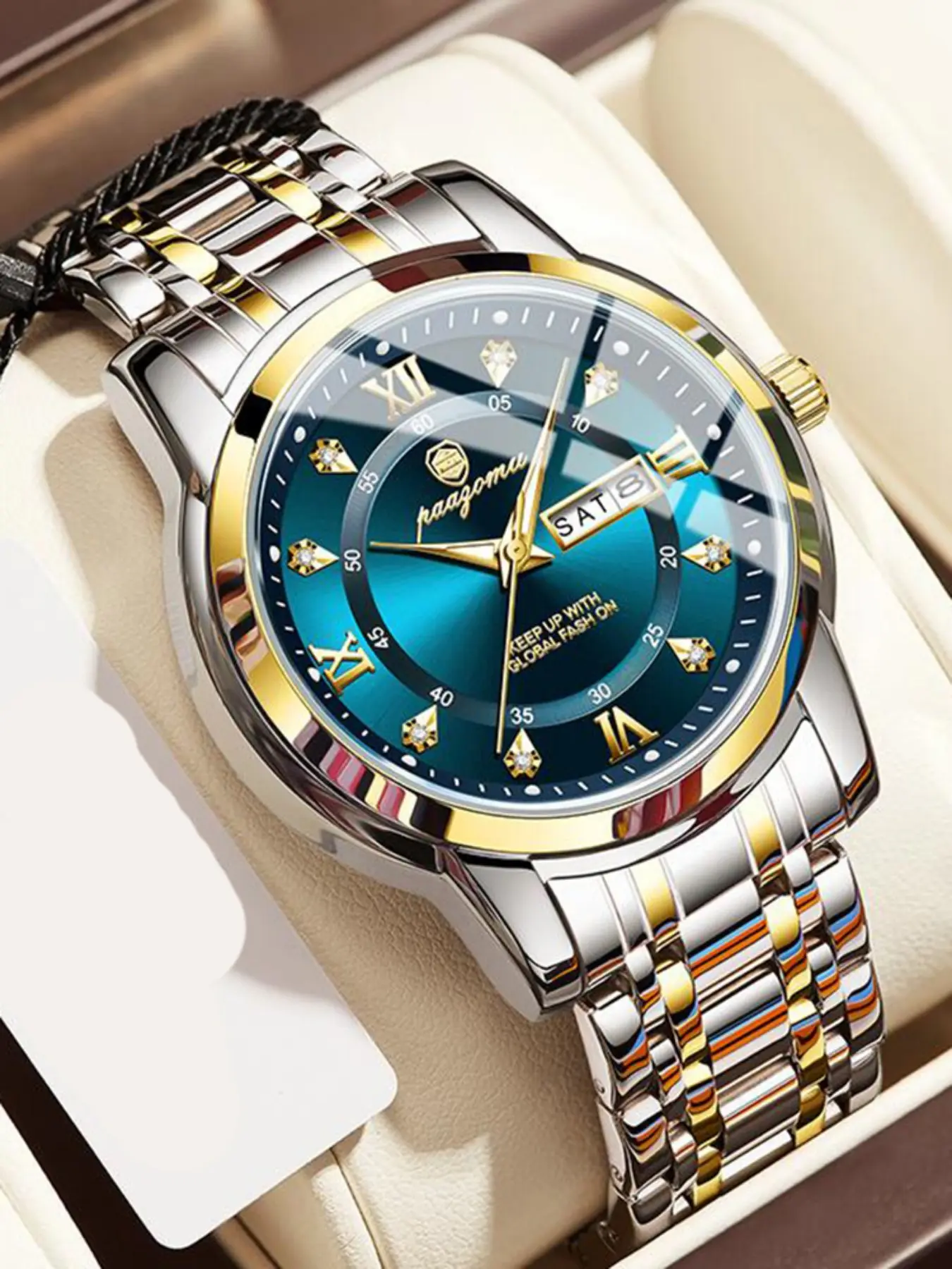 Top Business Men's Watch, Stainless Steel Waterproof Night Light, Casual Analog Quartz Watch, Dial, Swiss Movement