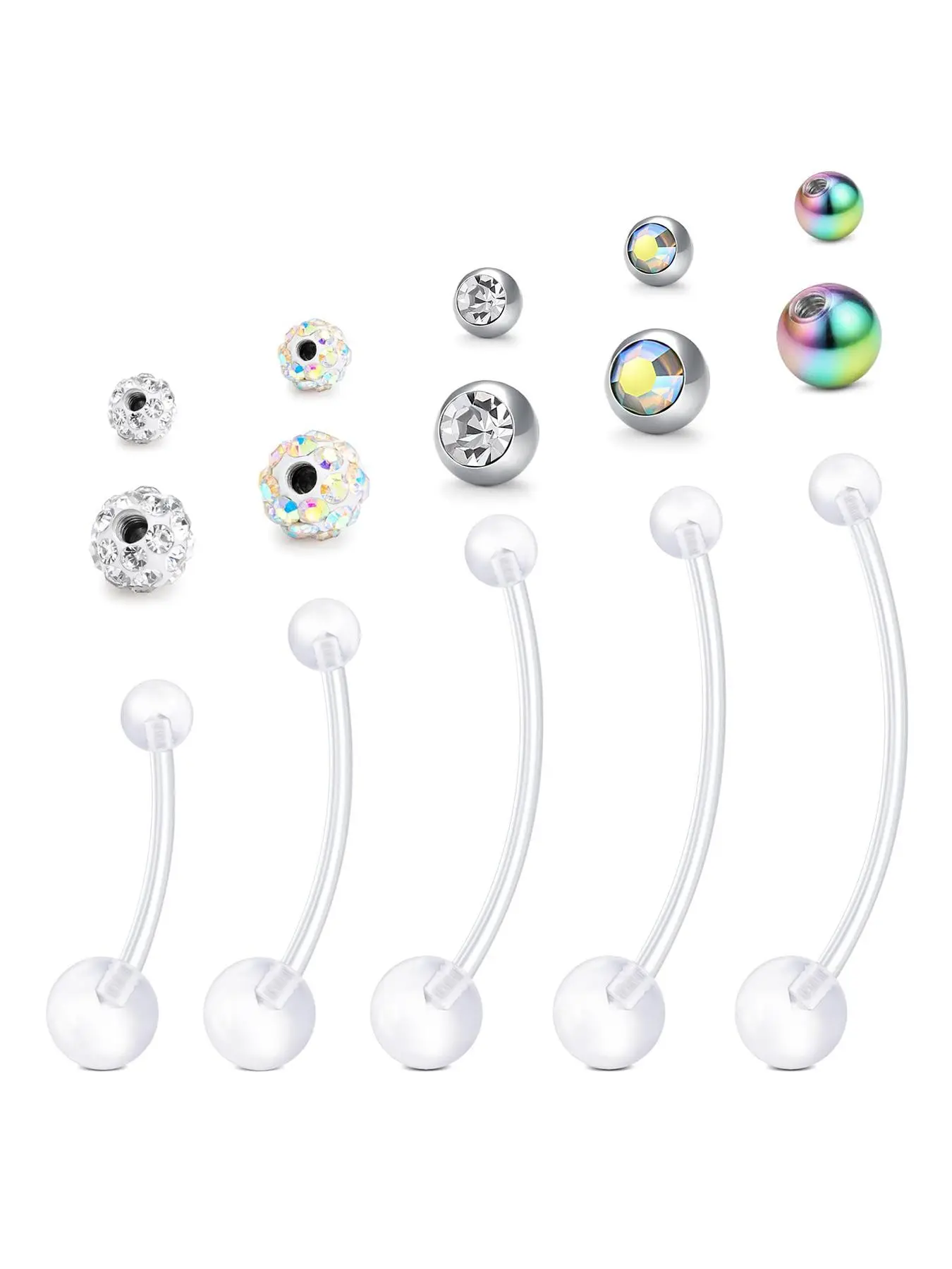 Pregnancy Belly Button Rings, Body Jewelry, Body Jewellery, Flexible 14G Plastic Belly Button Ring Long Bar for Pregnant Women Clear Belly Rings for Surgery Healing Sport Belly Piercing Retainer With Balls For Replacement 18mm 25mm Pregnancy