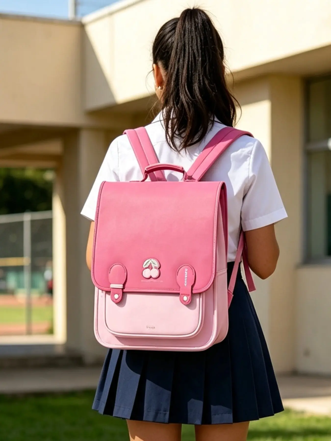 Cherry Color Block Cambridge Backpack, Cute Sweet Girl Handheld Flip Book Bag, Large Capacity College Style Student Commute Backpack, Backpack for School Season