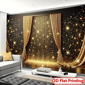 2D plane - Luxurious golden glitter curtain backdrop, 2D plane - Vibrant polyester party banner, featuring a starry night design, perfect for photo booths and wall decoration in classrooms and offices