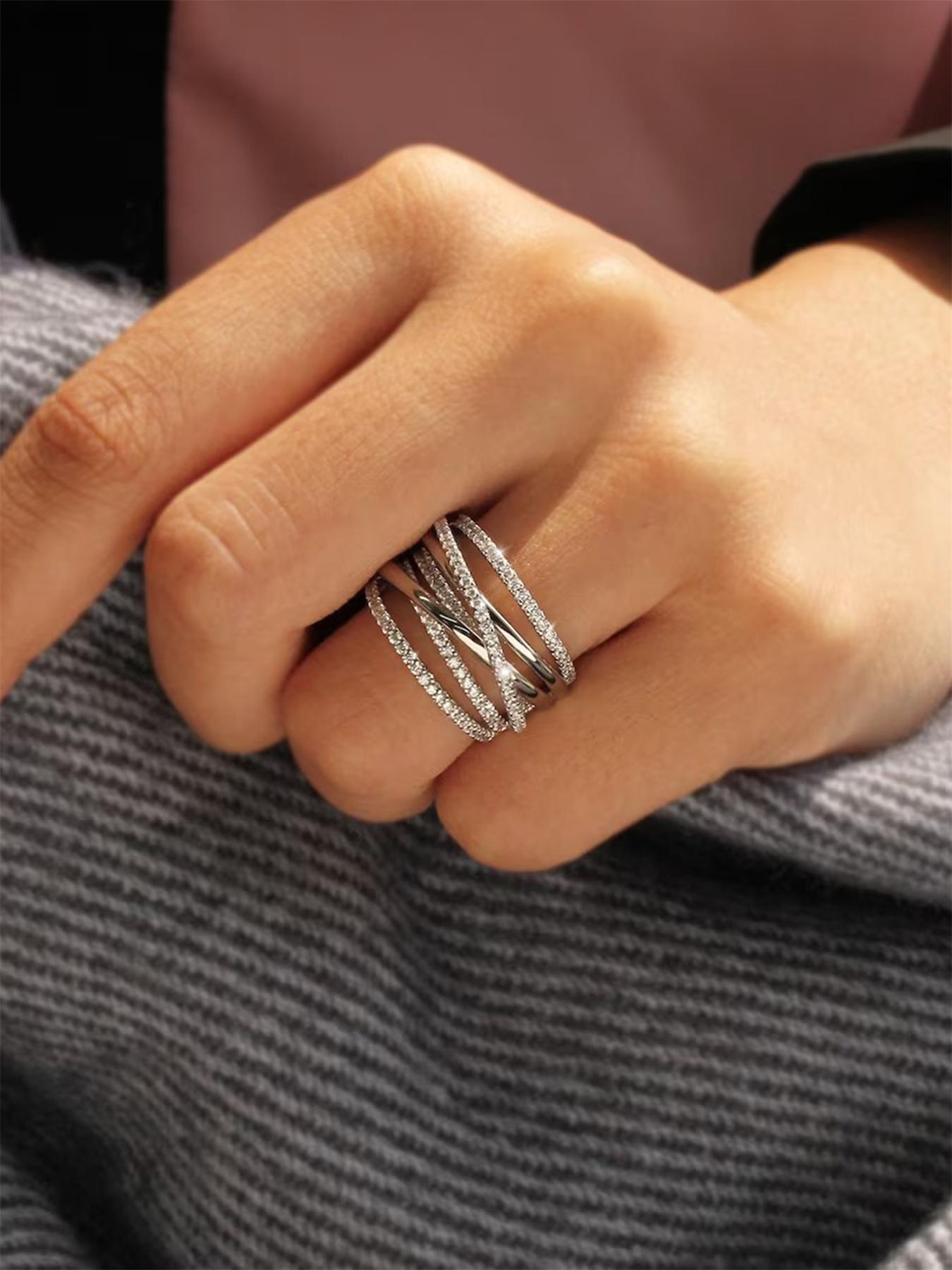 Elegant Rhinestone Decorated Criss Cross Design Ring, Exquisite Trendy Ring, Fashionable Jewelry for Women As Gift, Elegant Everyday Ring, Elegant Glittering Ring