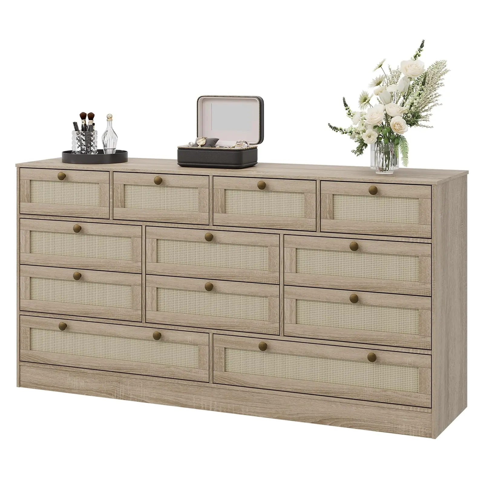 Garvee 12 Drawer Wood Dresser for Bedroom and Living Spaces, Modern 61" Wide Chest of Drawers, Versatile Storage Solution for Adult Bedroom, Hallway, and More