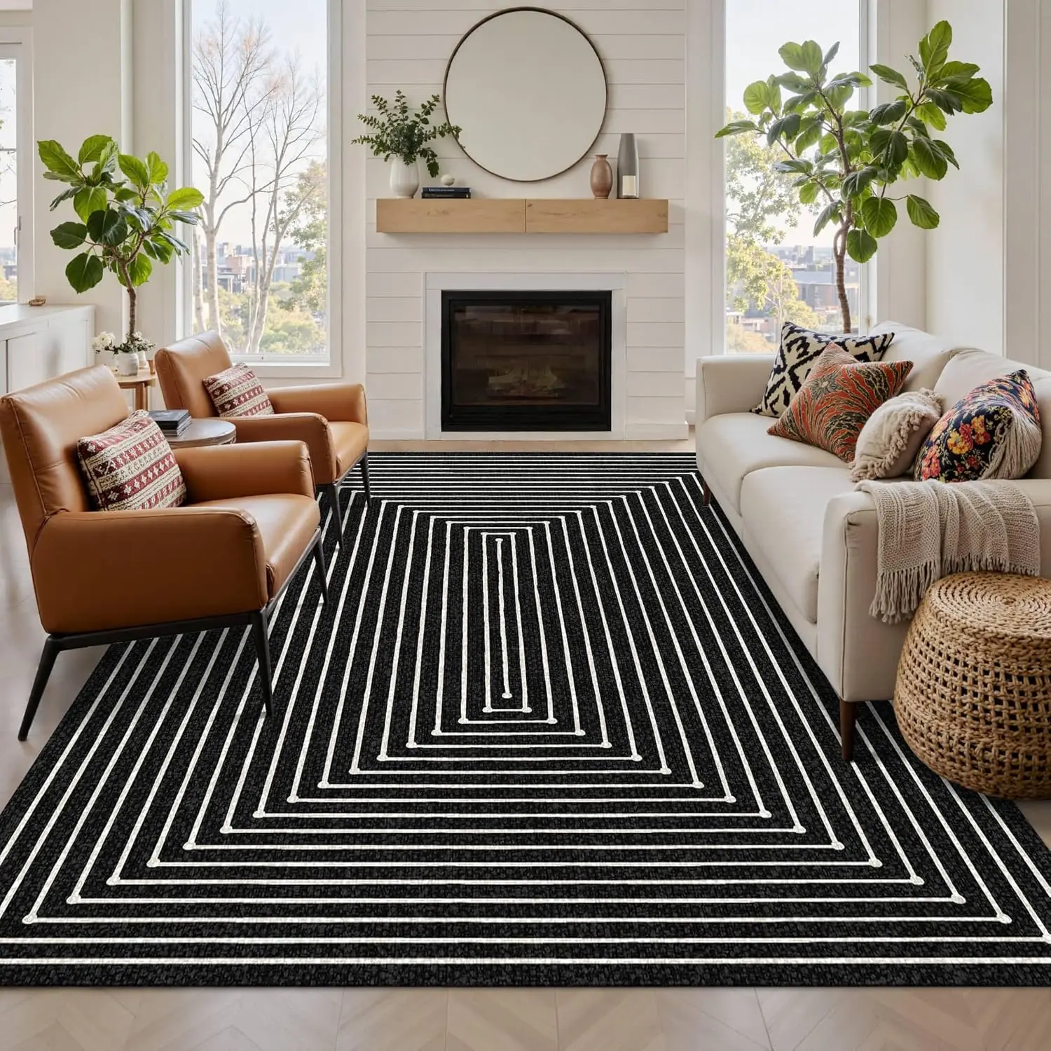 Washable 5x7 Area Rugs for Living Room Rug, Black| Non Slip, Soft Rug, Low Pile, Stain Resistant, Carpet for Bedroom, Dining Room, Office, Dorm, Classroom, Kids Room,Home Decor