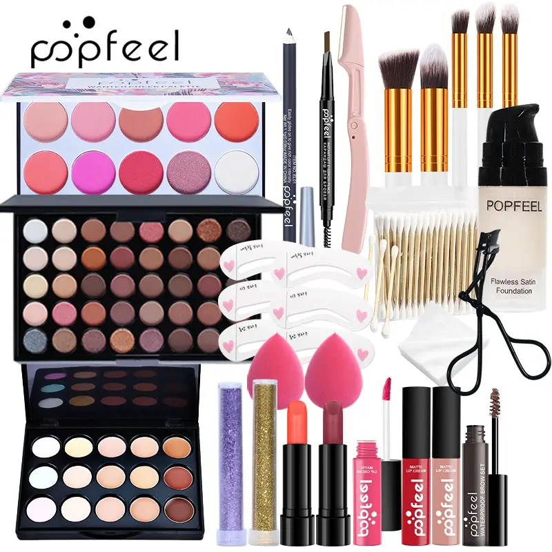 Popfeel Full Makeup Set for Beginners, Complete Cosmetic Kit with Eyeshadow, Glitter, Matte, Compact, Perfect Gift for Lovers, Easy to Use, Safe Ingredients, Beauty Set
