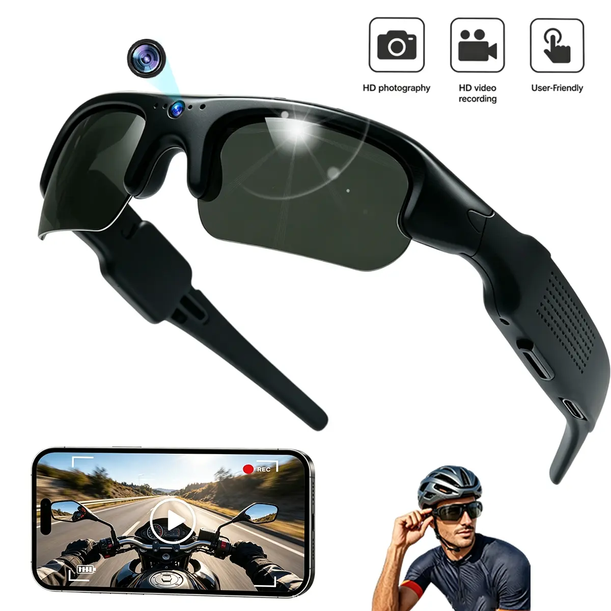 Sunglasses with Camera 1080P HD Video Recording, POV Camera Glasses with UV Protection, Sports Recording Eyewear for Cycling, Running, Hiking, Camping and Outdoor Adventures, Sunglasses with Cameras