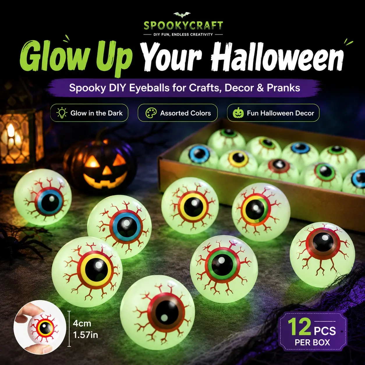 12pcs-Halloween Eyeball Props Set – Realistic Fake Eyeballs, Glow-in-the-Dark Eyeball Decorations, Horror Eye Ball Props, DIY Monster Eyes, Haunted House Decorations and Halloween Party Supplies.