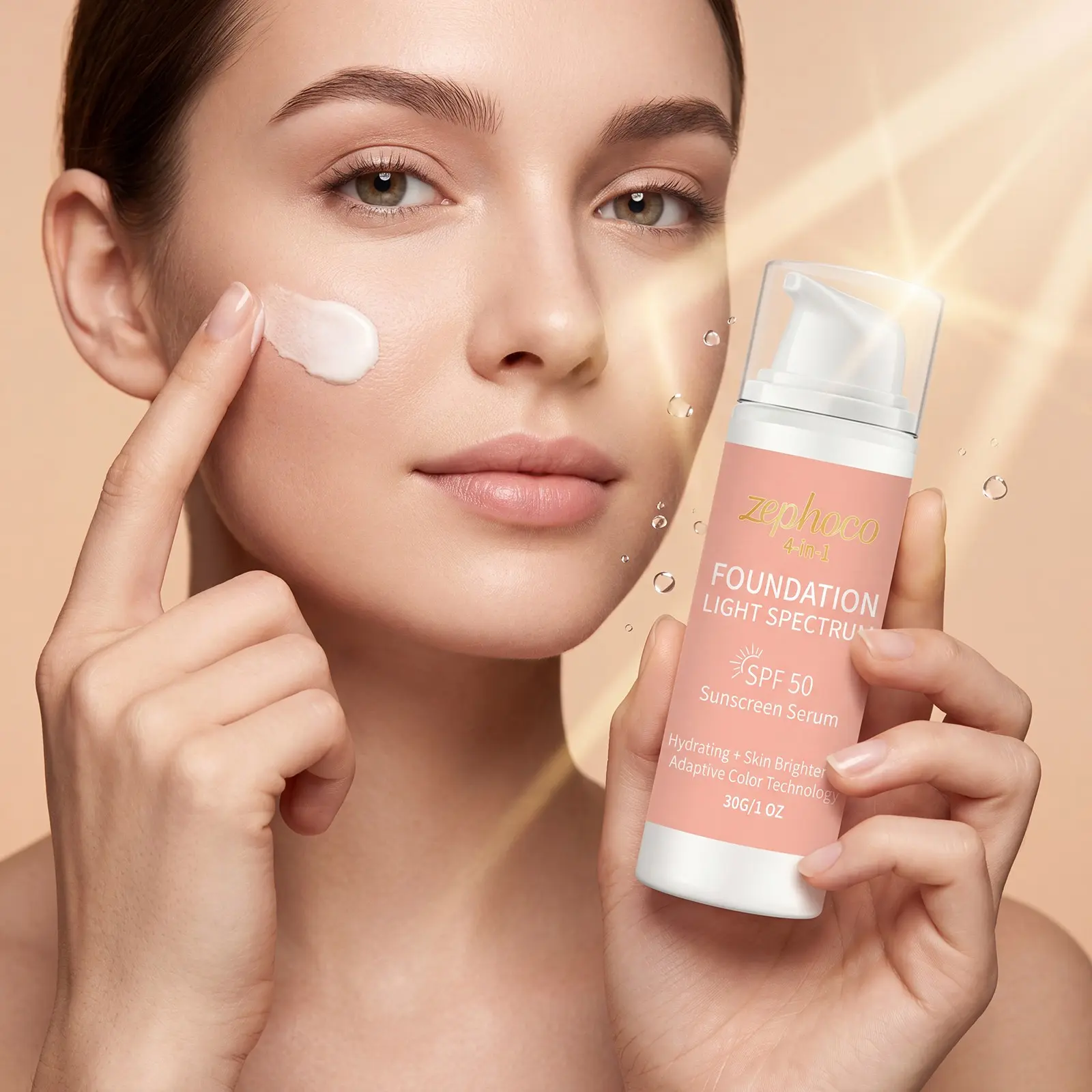 Color Changing Foundation,Foundation 4 in 1-Medium Spectrum Cosmetics Foundation Liquid with SPF50 hydrates, conceals and evens tone with a lightweight, anti-aging, flawless skin finish for mature, sensitive skin—perfect for gym, sports or dance