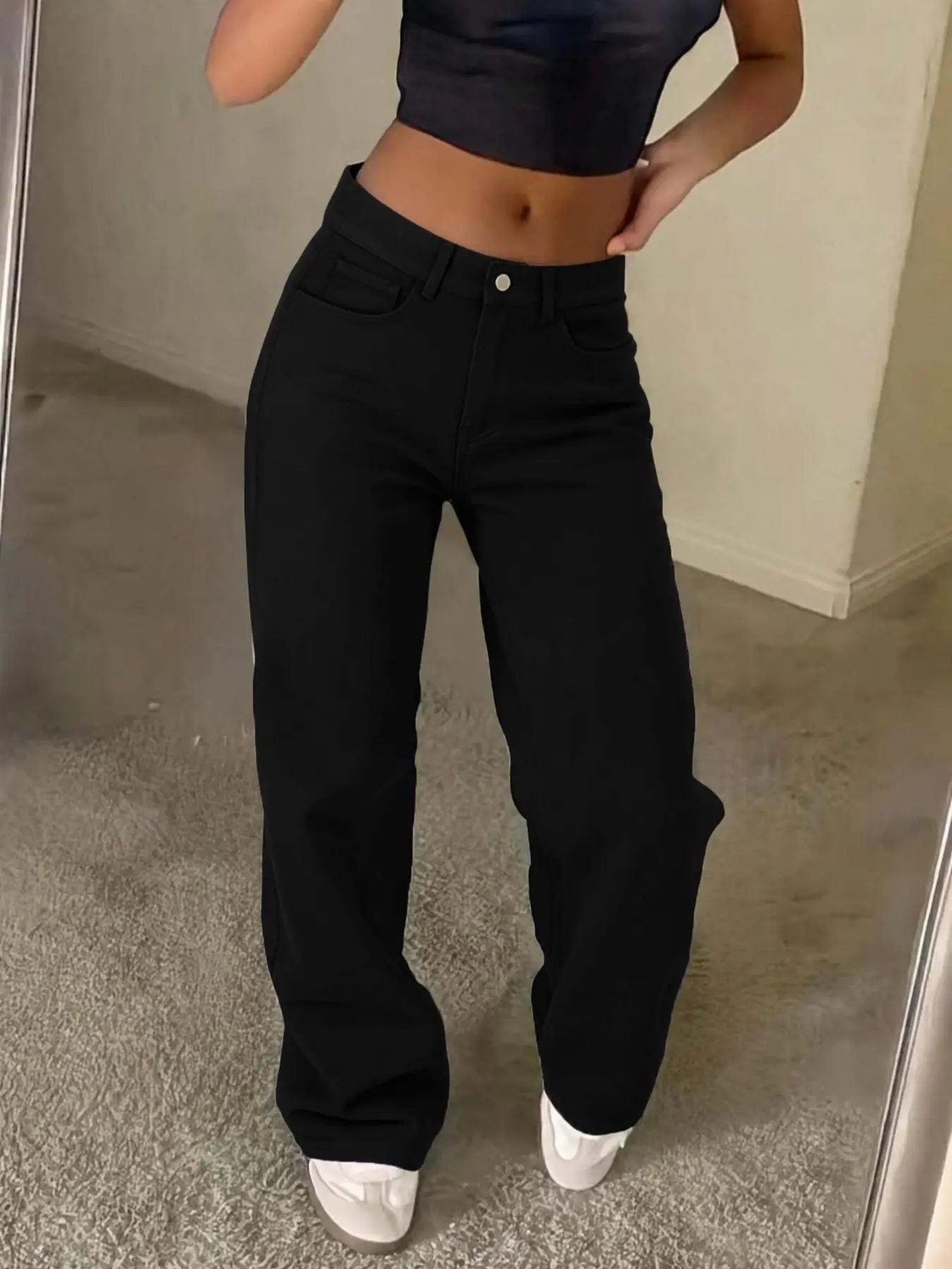 Women's High-Waisted Straight Leg Jeans, Casual Jeans, Loose Fit Wide Leg Pants, Long Drop Hem, Fashionable Denim Trousers, Slimming and Tall Look