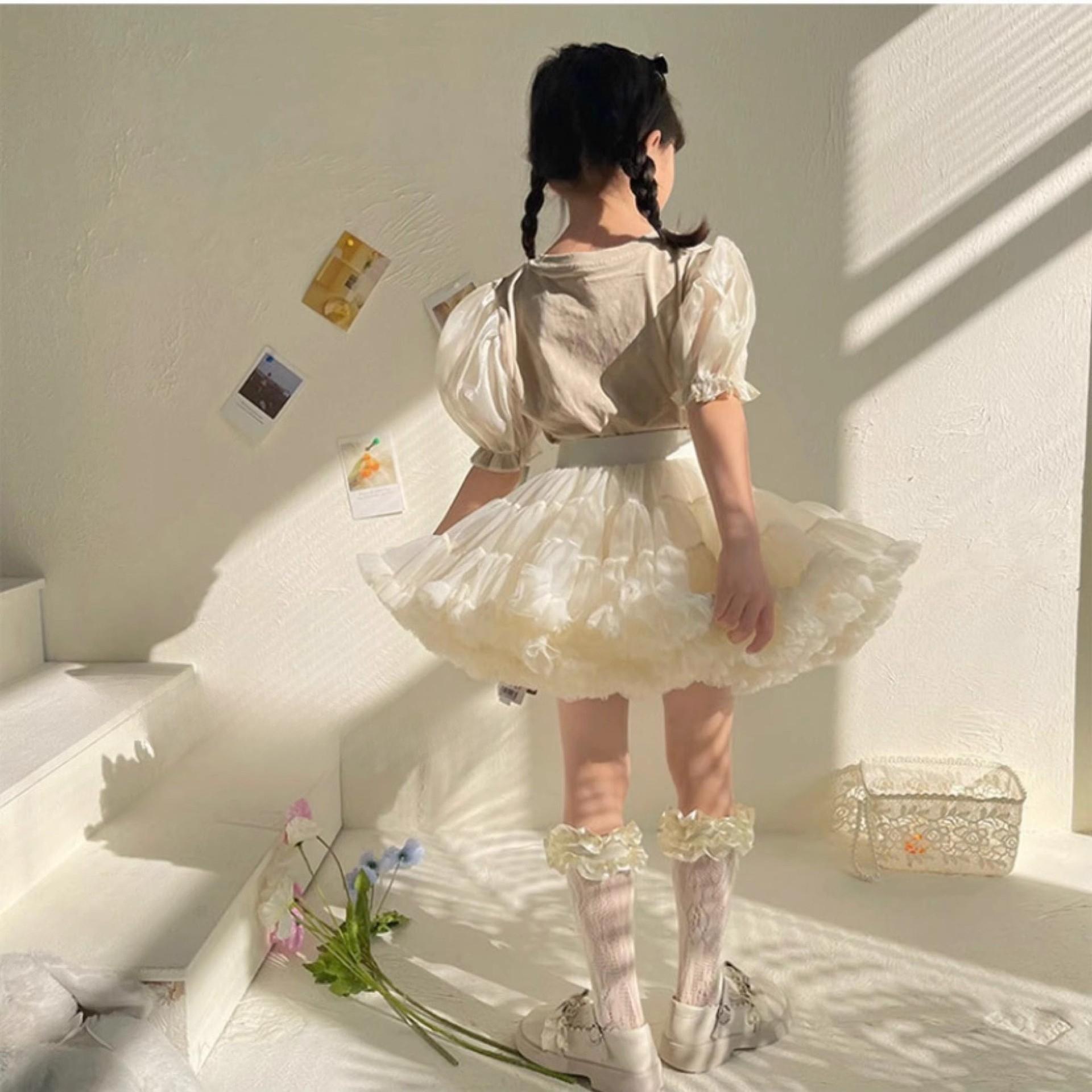 Girl's tutu dress large fluffy version bunny dress milky apricot tutu dress with shotr cream-colored ballet princess dress