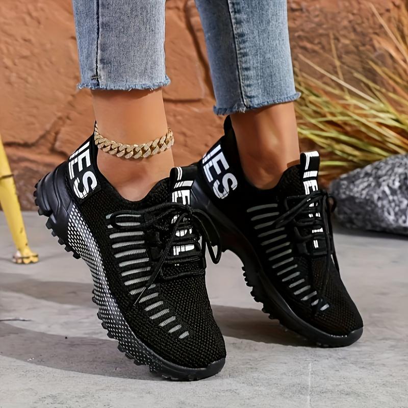 Women's Breathable Lightweight Knit Sneakers - Slip-Resistant PU Sole, Geometric Pattern & Orange Accents, All-Season Comfort for Running, Basketball, Tennis, Walking - Fashionable Casual Sneakers